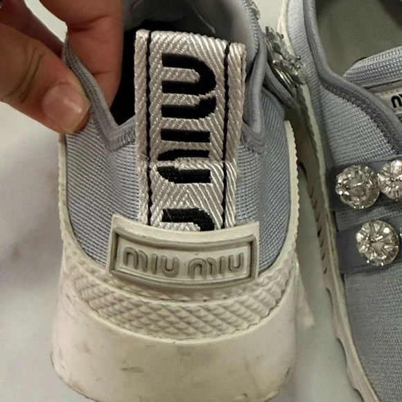 Miu Miu Grey Crystal Embellished Slip-On Sneakers Size 36.5 - Picture 8 of 14